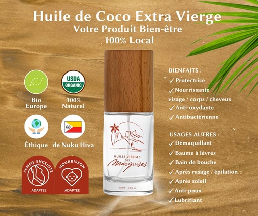 Huile de Coco Vierge BIO 100ml_ HUILES VIERGES DES MARQUISES